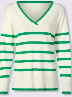 Pull à rayures avec encolure en V et manches longues