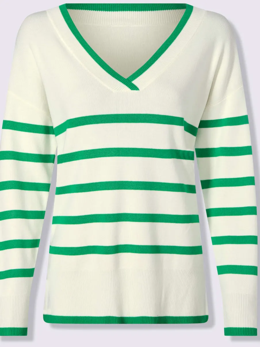 Pull à rayures avec encolure en V et manches longues