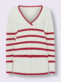 Pull à rayures avec encolure en V et manches longues