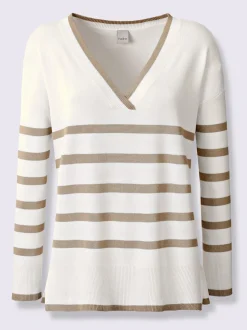 Pull à rayures avec encolure en V et manches longues