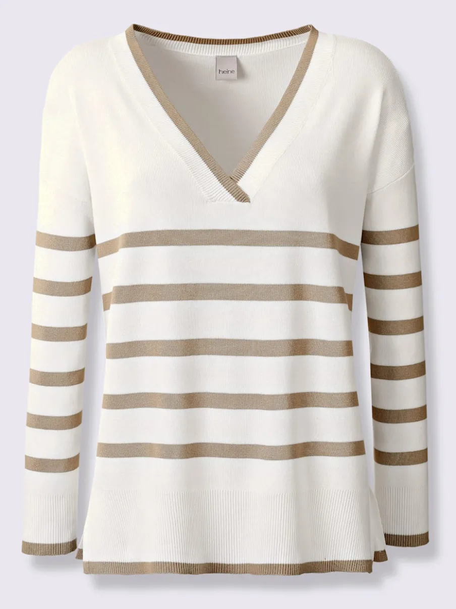 Pull à rayures avec encolure en V et manches longues