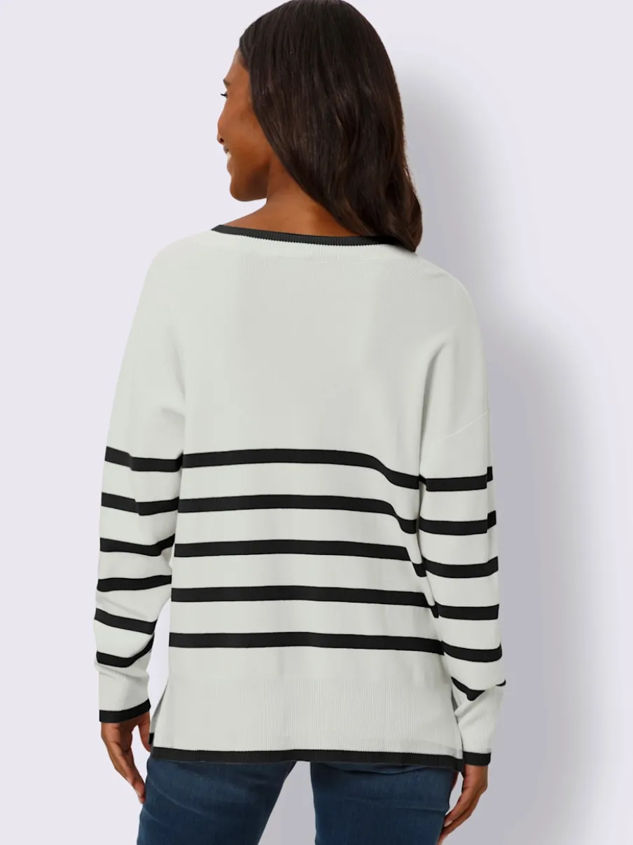 Pull à rayures avec encolure en V et manches longues