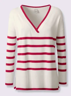 Pull à rayures avec encolure en V et manches longues