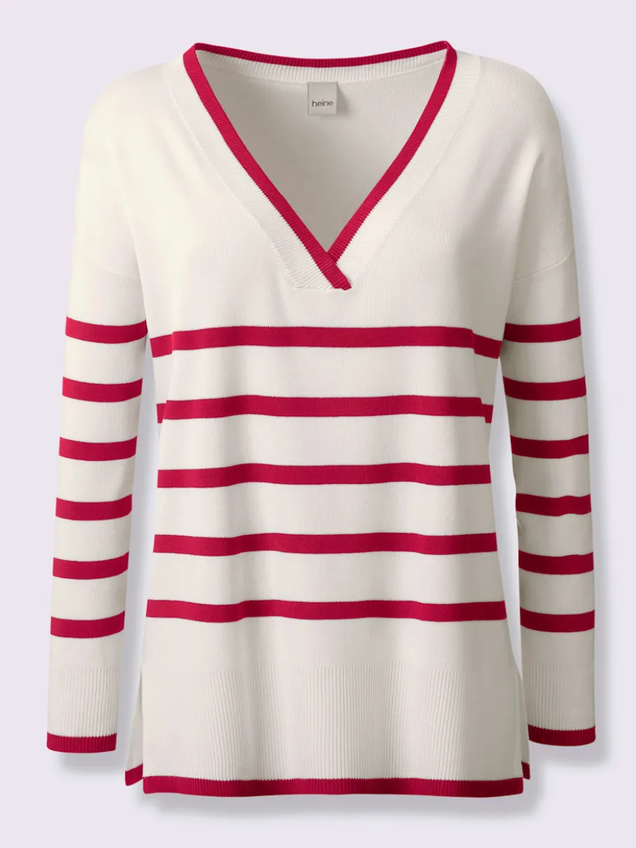 Pull à rayures avec encolure en V et manches longues