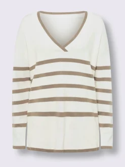 Pull à rayures avec encolure en V et manches longues