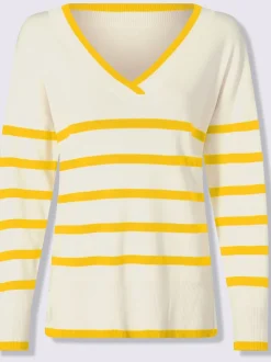 Pull à rayures avec encolure en V et manches longues