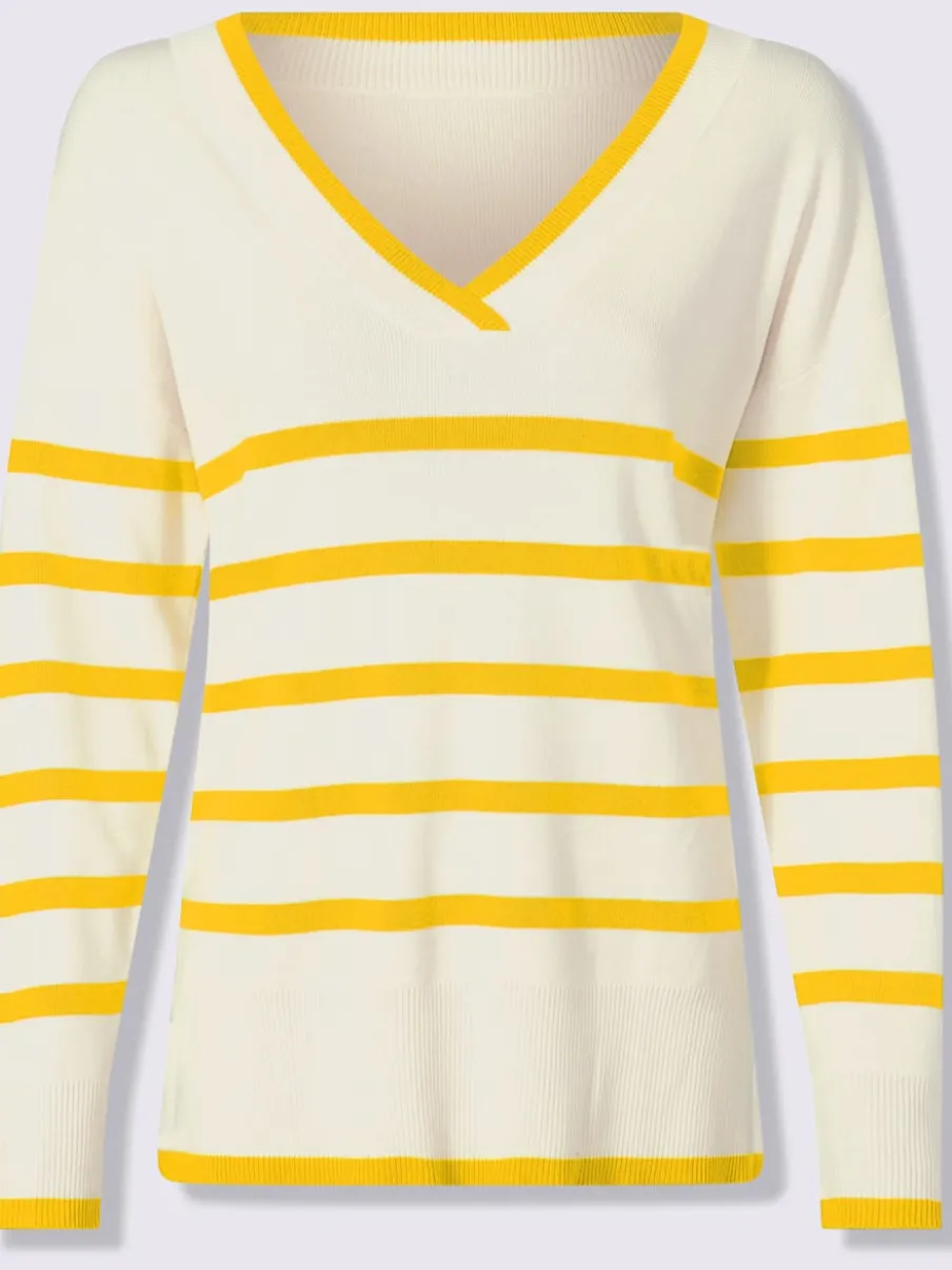 Pull à rayures avec encolure en V et manches longues