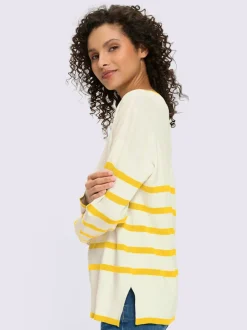 Pull à rayures avec encolure en V et manches longues