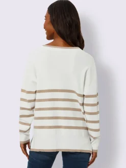 Pull à rayures avec encolure en V et manches longues