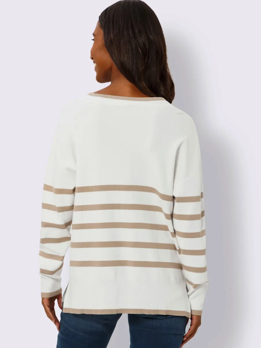 Pull à rayures avec encolure en V et manches longues