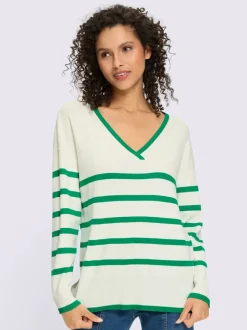 Pull à rayures avec encolure en V et manches longues
