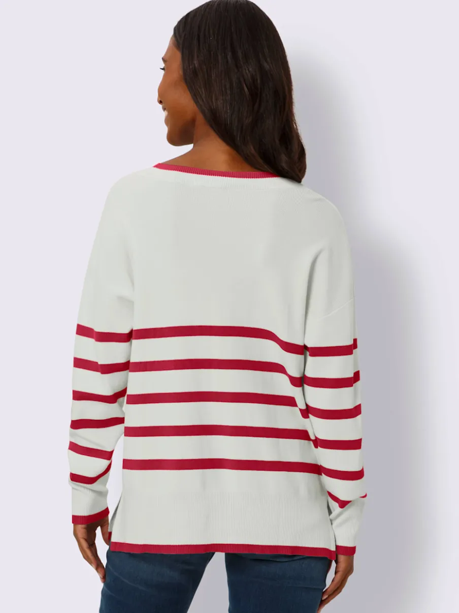 Pull à rayures avec encolure en V et manches longues