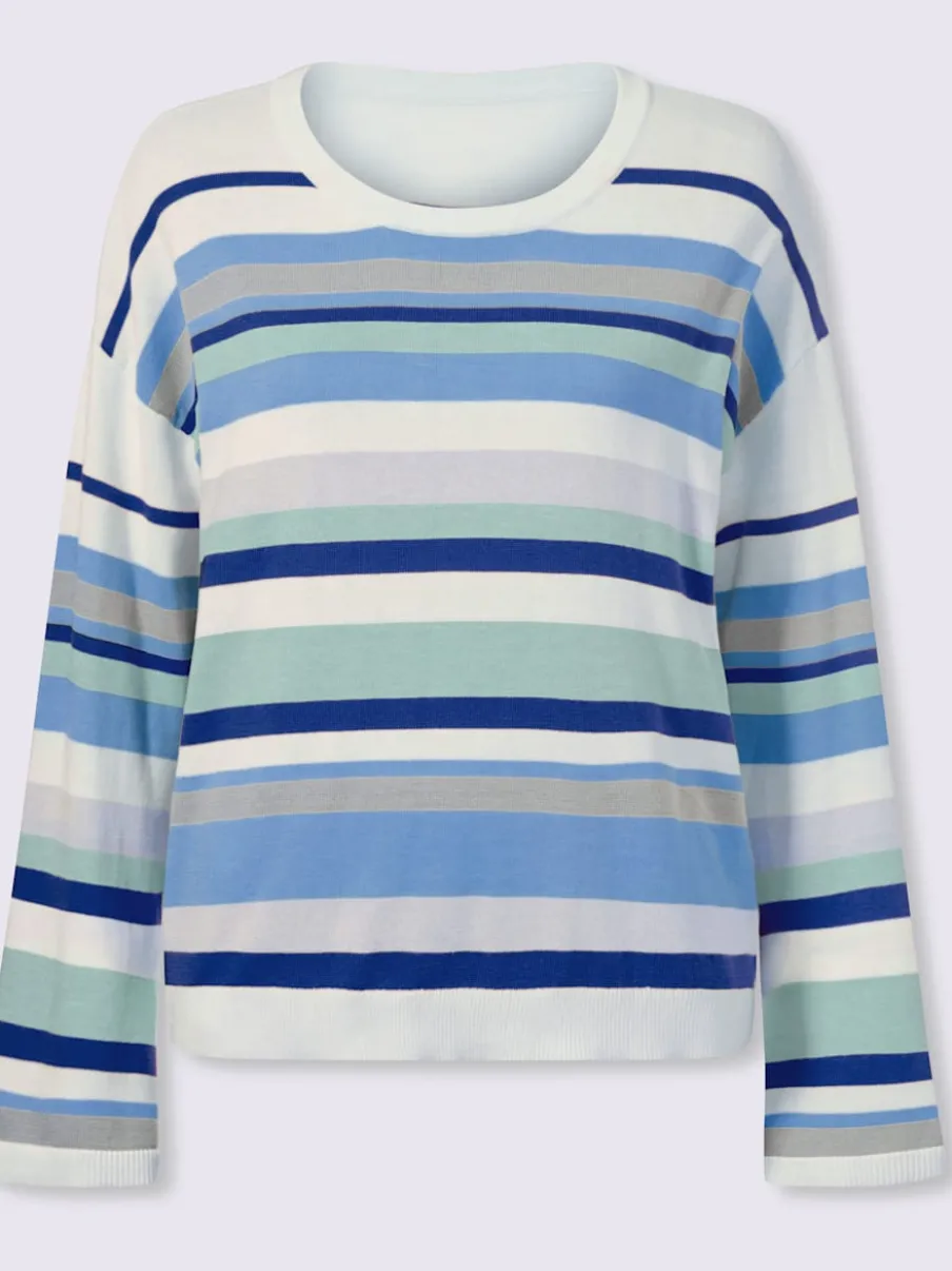 Pull à rayures avec encolure ronde et manches trompette