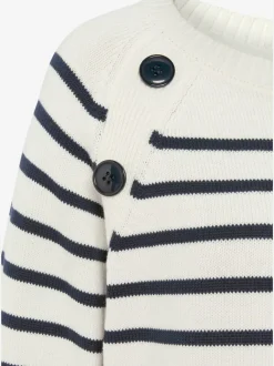 Pull à rayures avec encolure ronde et boutons sur le devant