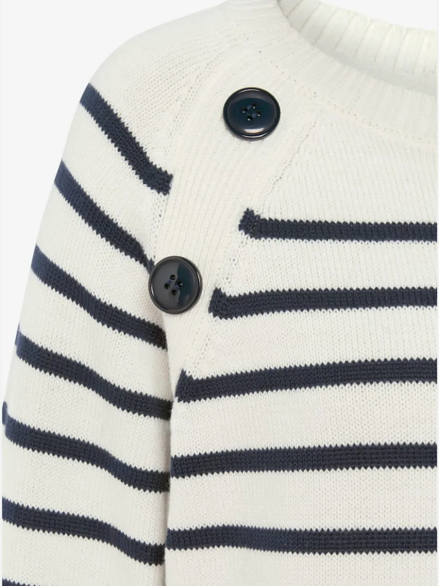 Pull à rayures avec encolure ronde et boutons sur le devant
