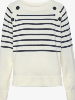 Pull à rayures avec encolure ronde et boutons sur le devant