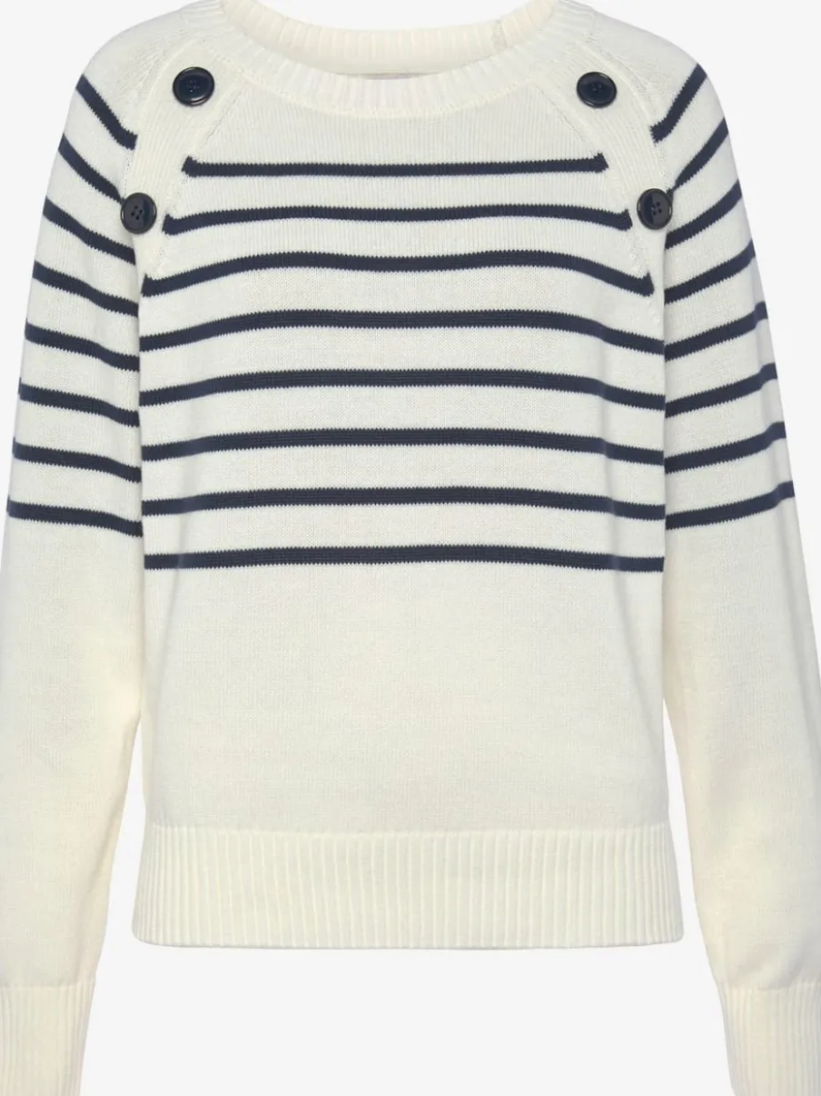 Pull à rayures avec encolure ronde et boutons sur le devant
