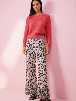 Pull rond mancherons décontractés motif tricoté léger ici