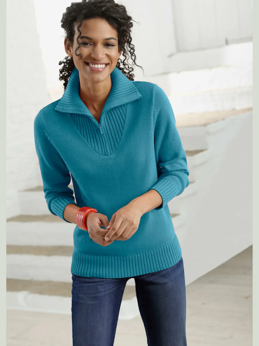Pull sport avec col montant et manches longues côtelées