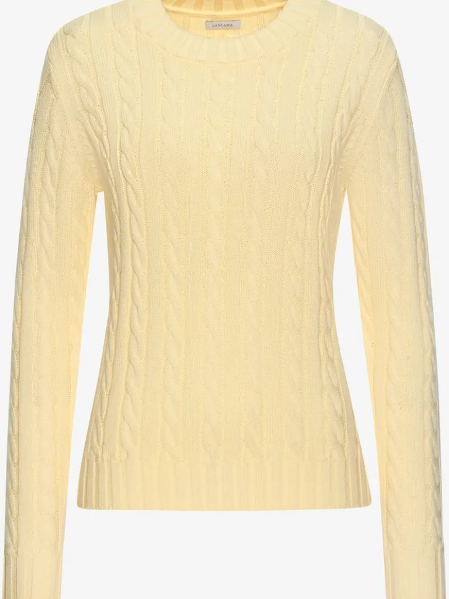 Pull torsadé à encolure ronde avec manches longues et bords-côtes