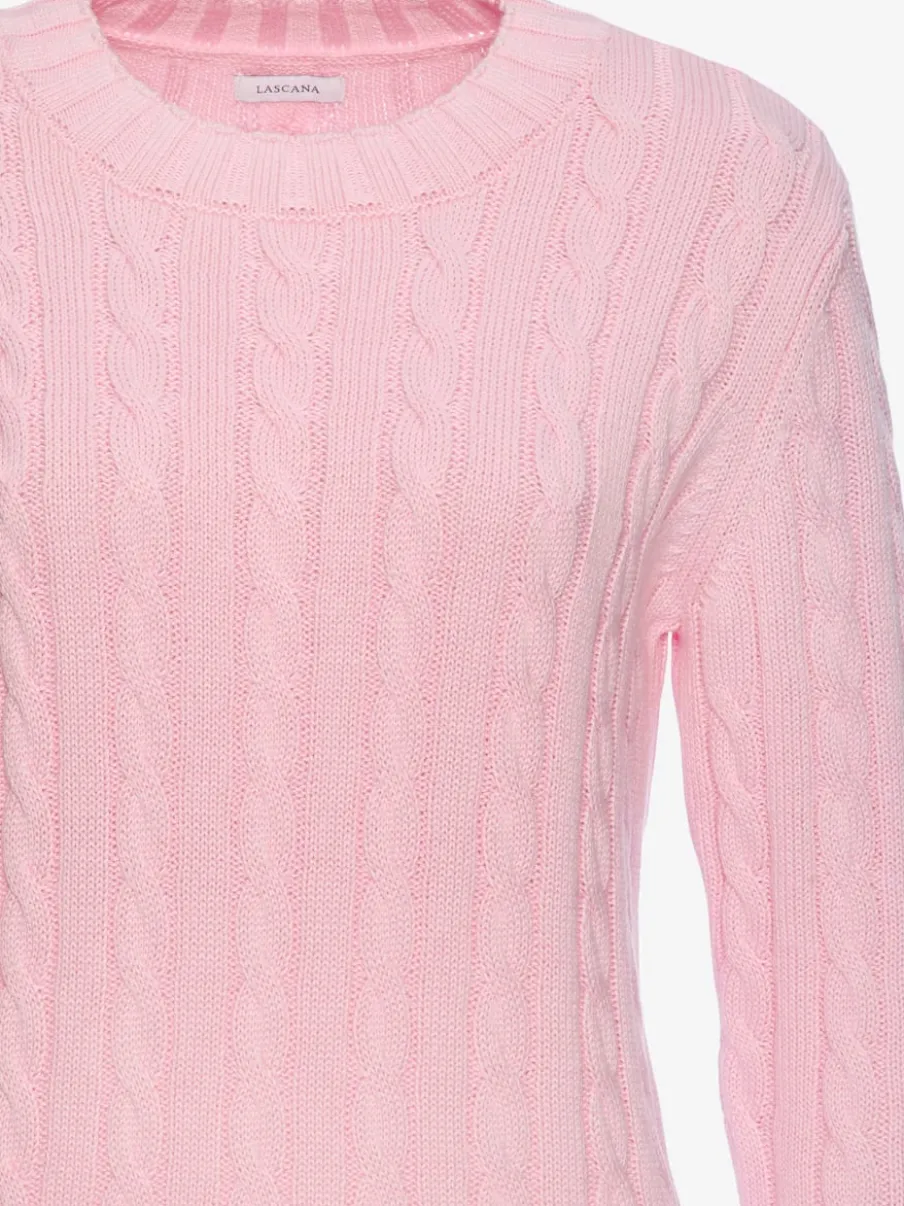 Pull torsadé à encolure ronde avec manches longues et bords-côtes