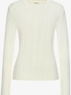 Pull torsadé à encolure ronde avec manches longues et bords-côtes