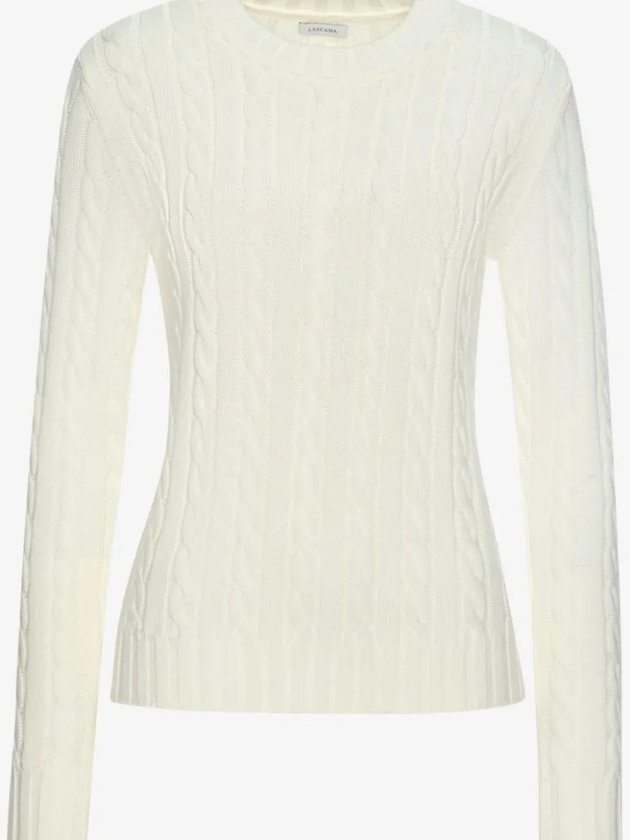 Pull torsadé à encolure ronde avec manches longues et bords-côtes