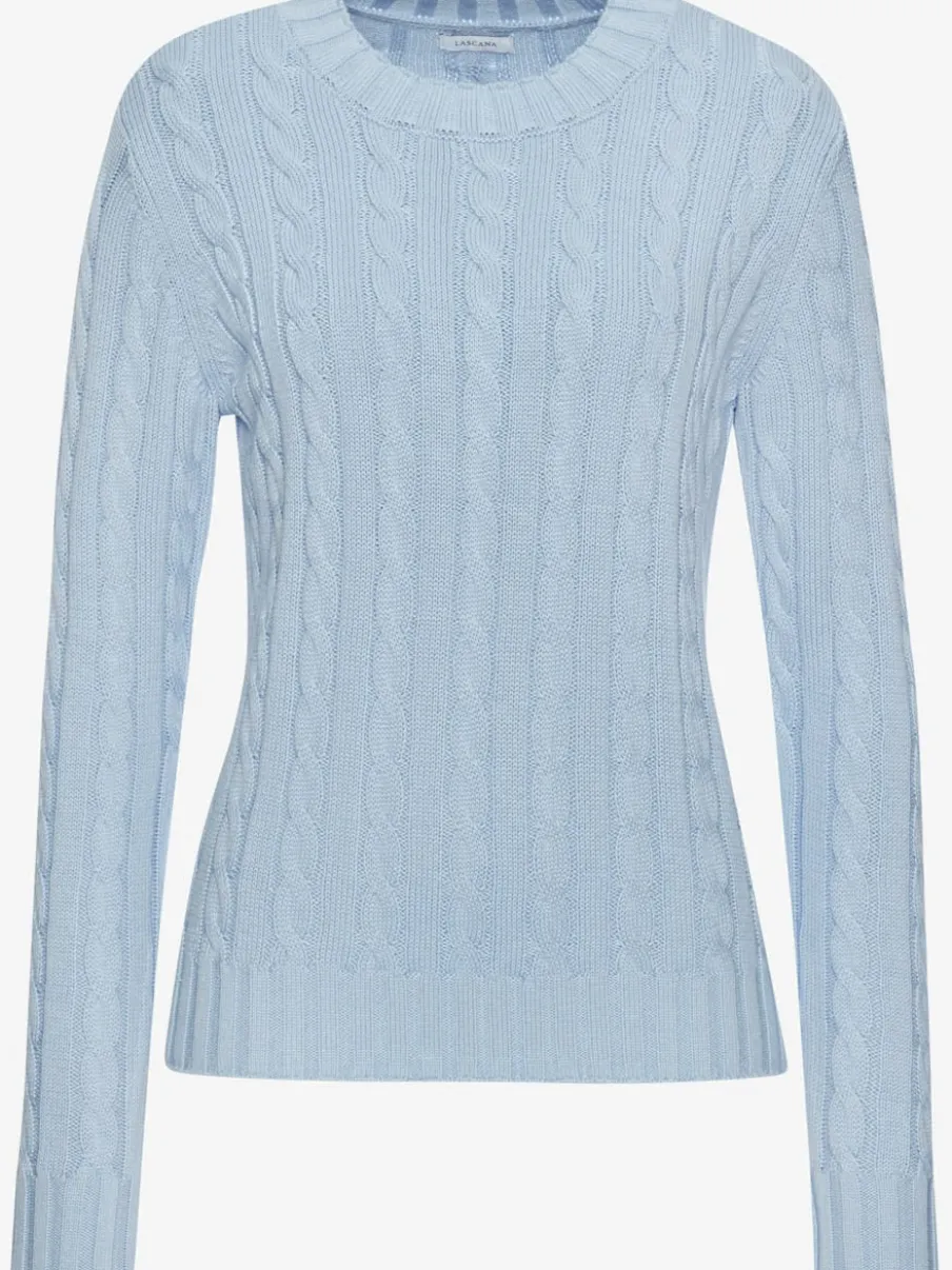 Pull torsadé à encolure ronde avec manches longues et bords-côtes