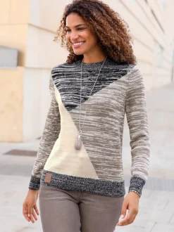 Pull tricot à col montant et manches longues côtelées
