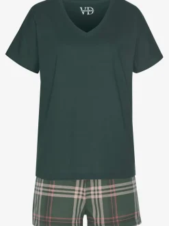 Pyjama court avec t-shirt uni et short imprimé