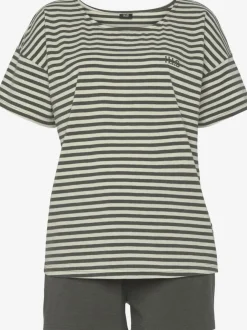 Pyjama court à rayures en fils teintés