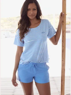 Pyjama court à rayures en fils teintés