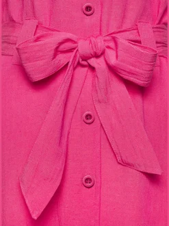 Robe-chemisier avec col tendance et mancherons courts à patte de boutonnage