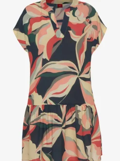 Robe chemisier col v avec motifs floraux et fronces