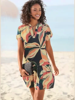Robe chemisier col v avec motifs floraux et fronces