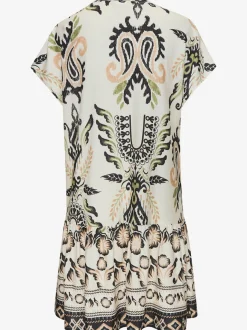Robe chemisier à col V et jupe volantée imprimée