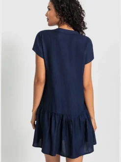 Robe chemisier courte avec col en v volant large