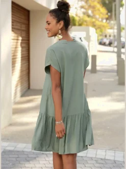 Robe chemisier courte avec col en v volant large