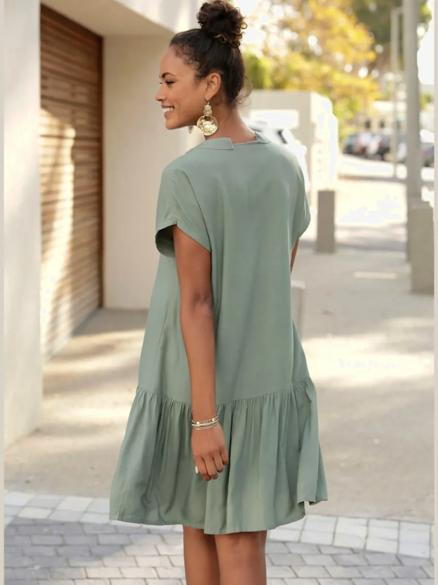 Robe chemisier courte avec col en v volant large