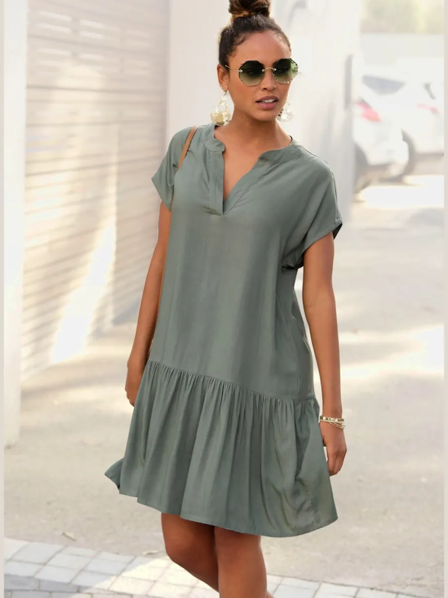 Robe chemisier courte avec col en v volant large