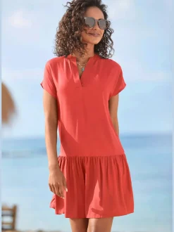 Robe chemisier courte avec col en v volant large