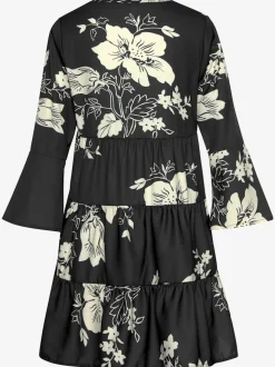 Robe chemisier décontractée à col V et manches 3/4 avec motifs floraux