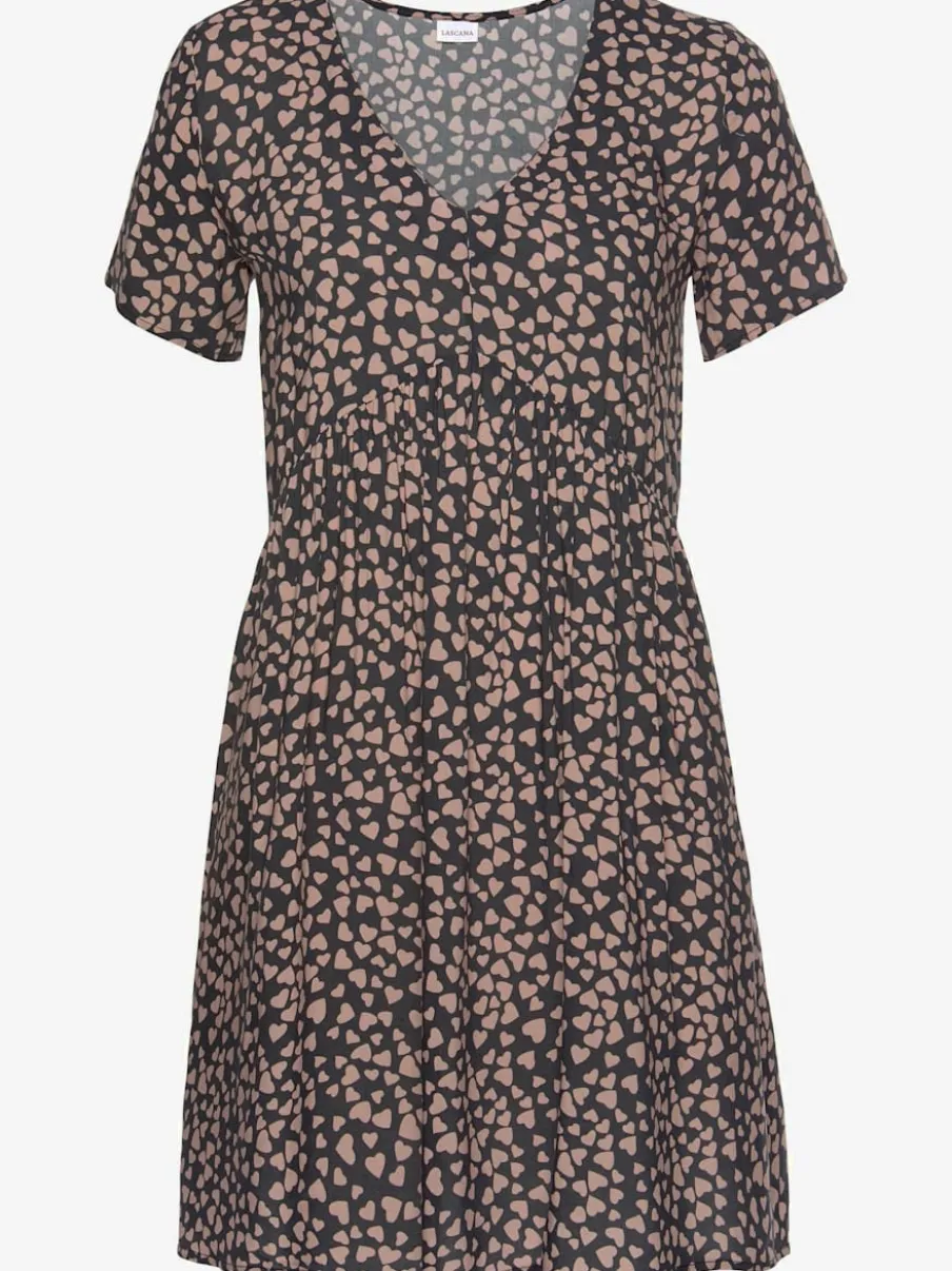 Robe chemisier à encolure en v avec petits cœurs et manches courtes