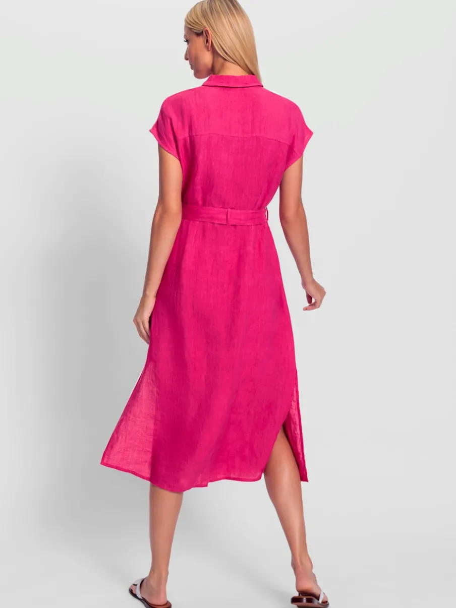 Robe-chemisier en lin avec col chemise et ceinture