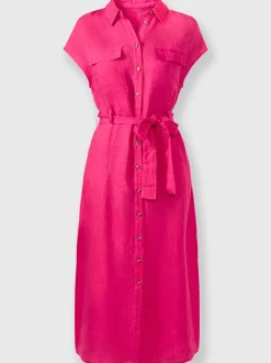 Robe-chemisier en lin avec col chemise et ceinture