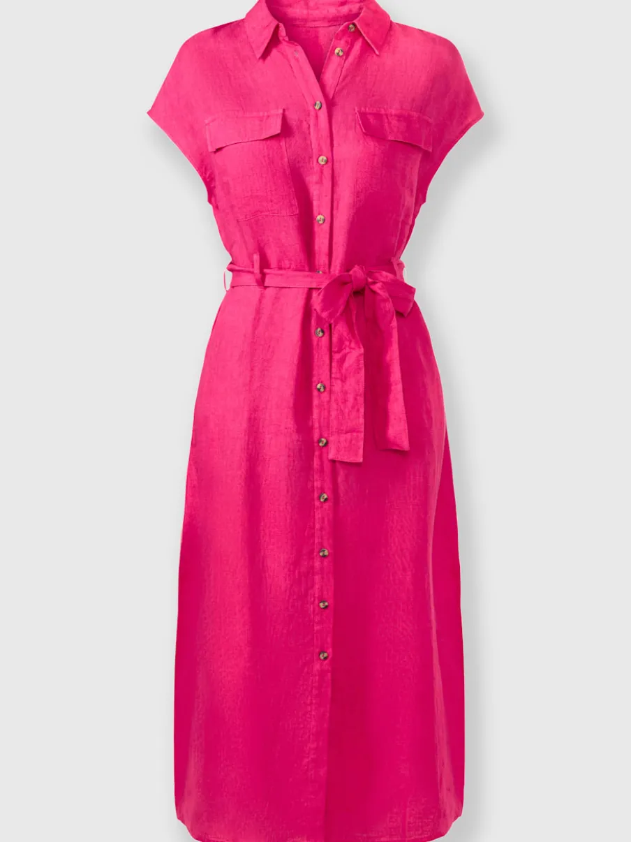 Robe-chemisier en lin avec col chemise et ceinture