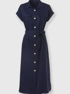Robe-chemisier en lyocell avec col chemise ceinture à nouer