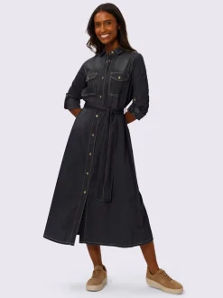 Robe-chemisier en pur coton avec col chemise et poches poitrine