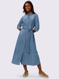 Robe-chemisier en pur coton avec col chemise et poches poitrine