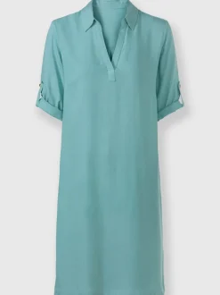 Robe chemisier en viscose avec col chemise et manches retroussables